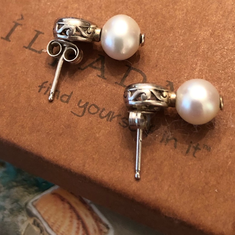 Rare Silpada Filigree Sterling Silver Pearl Cubic Zirconia Post Earrings P2118 - Picture 7 of 16